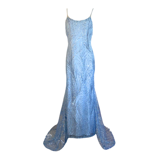 AUVORA Baby Blue Sequins Mermaid Formal Prom Gala Gown