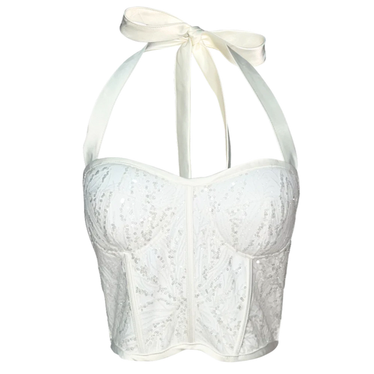 AUVORA White Sequins Sparkly Luxury Corset Halter Top