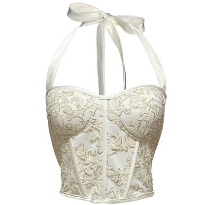 AUVORA White Cream Duchess Satin Halter Luxury Corset Top