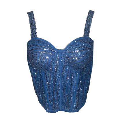 AUVORA Royal Blue Sequins Corset Top