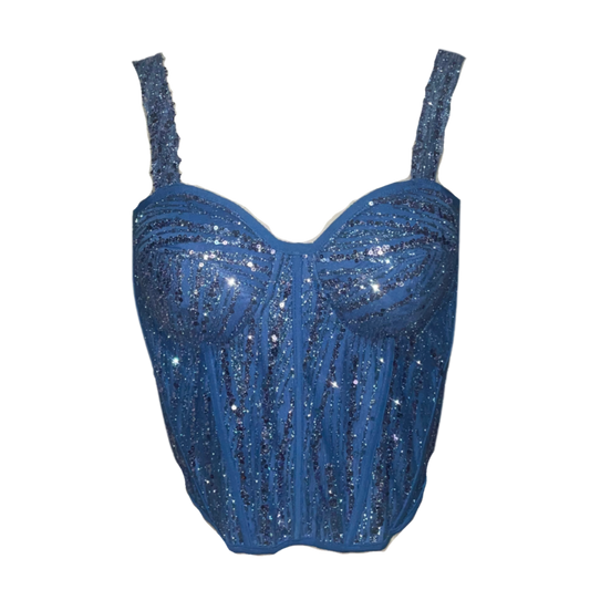 AUVORA Royal Blue Sequins Corset Top