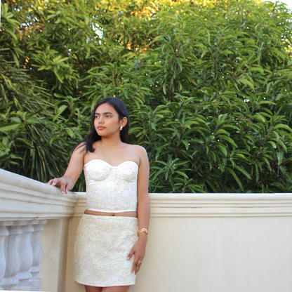 AUVORA White Cream Luxury Corset Mini Skirt Set Lifestyle