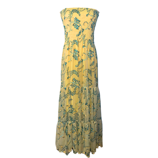 AUVORA Yellow Floral Strapless Maxi Spring Summer Dress
