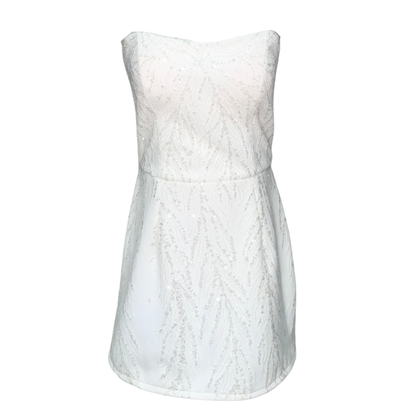AUVORA White Sequin NYE Holiday Strapless Mini Dress