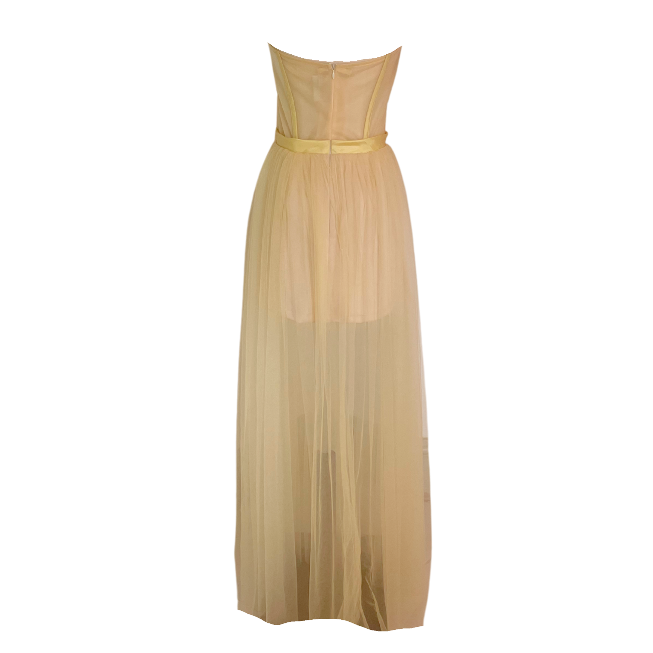 AUVORA Butter Yellow Corset Tulle Maxi Summer Dress Back