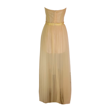 AUVORA Butter Yellow Corset Tulle Maxi Summer Dress Back