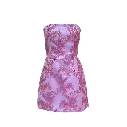 AUVORA Lavender Purple Floral Applique Elegant Formal Mini Dress
