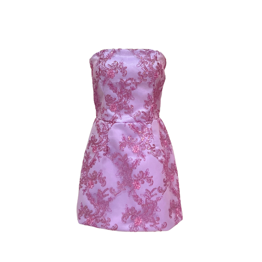 AUVORA Lavender Purple Floral Applique Elegant Formal Mini Dress
