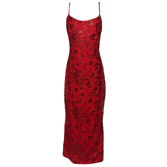 AUVORA Red Floral Holiday Christmas Maxi Dress