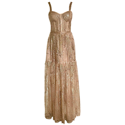 AUVORA Golden Metallic Corset Formal Gown