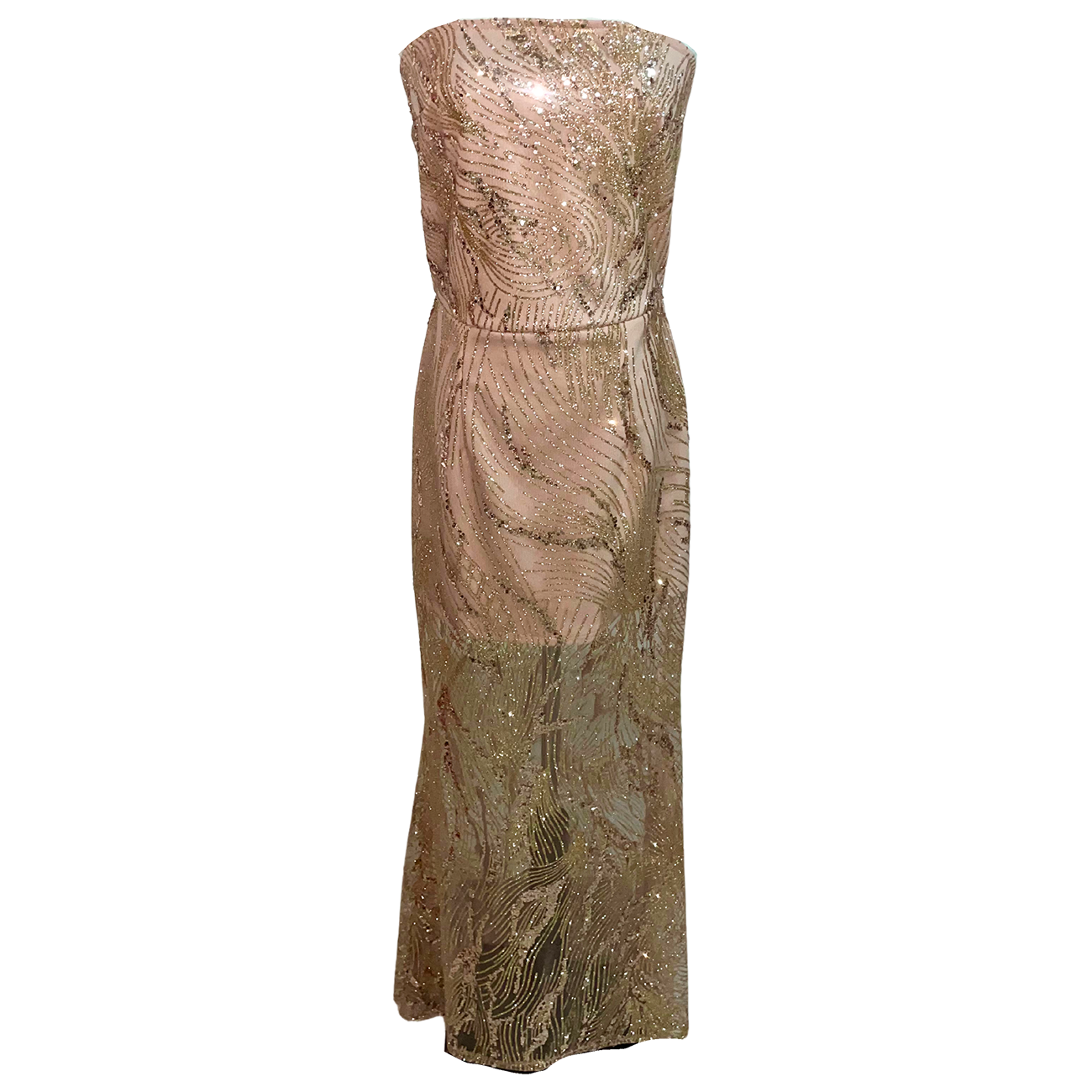AUVORA Gold Metallic Sequins Strapless Luxury Gown 