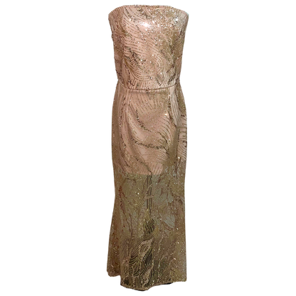 AUVORA Gold Metallic Sequins Strapless Luxury Gown 