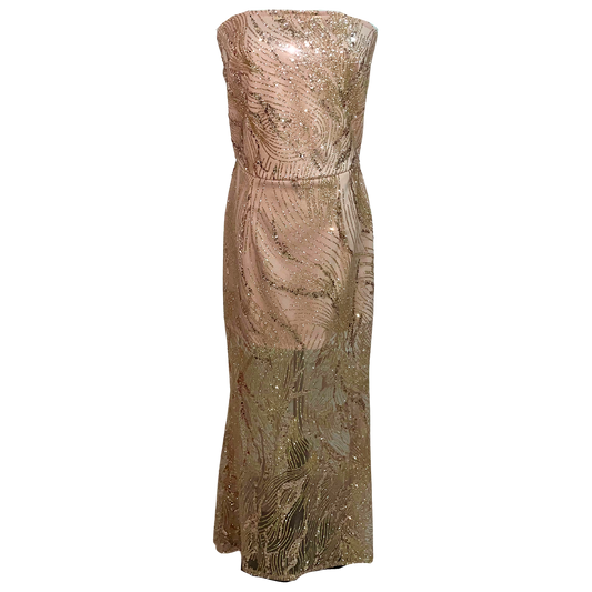 AUVORA Gold Metallic Sequins Strapless Luxury Gown 