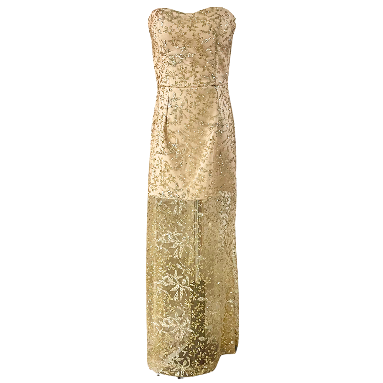 AUVORA Champagne Metallic Floral Maxi Dress Gown
