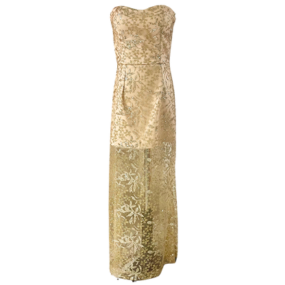 AUVORA Champagne Metallic Floral Maxi Dress Gown