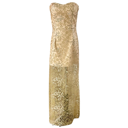 AUVORA Champagne Metallic Floral Maxi Dress Gown