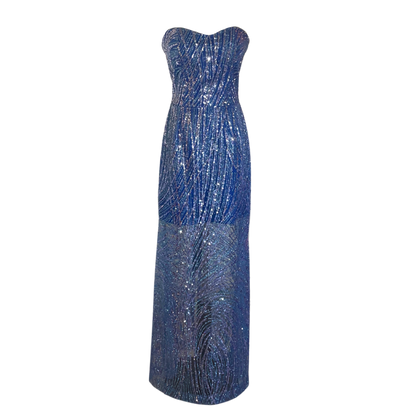 AUVORA Royal Blue Sequins Maxi Luxury Gown 