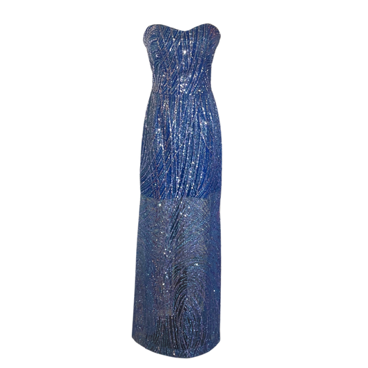 AUVORA Royal Blue Sequins Maxi Luxury Gown 