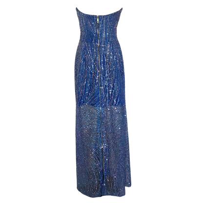 AUVORA Royal Blue Sequins Strapless Gown Back