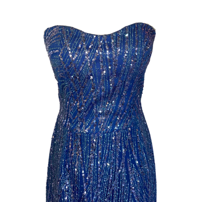 AUVORA Royal Blue Sequins Strapless Gown 