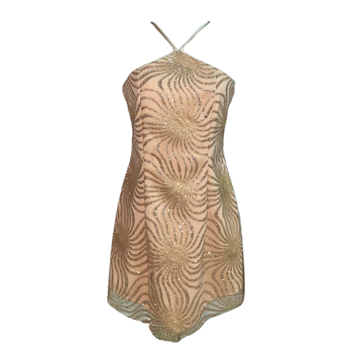 AUVORA Sun Glitter Beige Halter Mini Dress