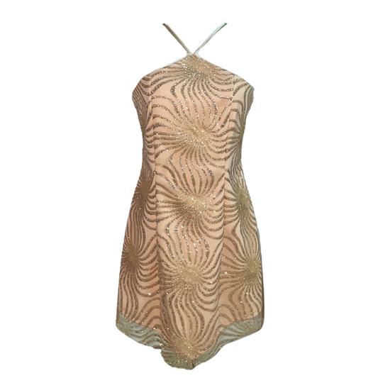 AUVORA Sun Glitter Beige Halter Mini Dress