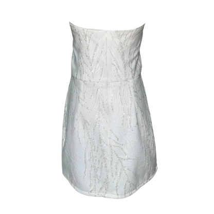 AUVORA White Sequin NYE Holiday Strapless Mini Dress Back