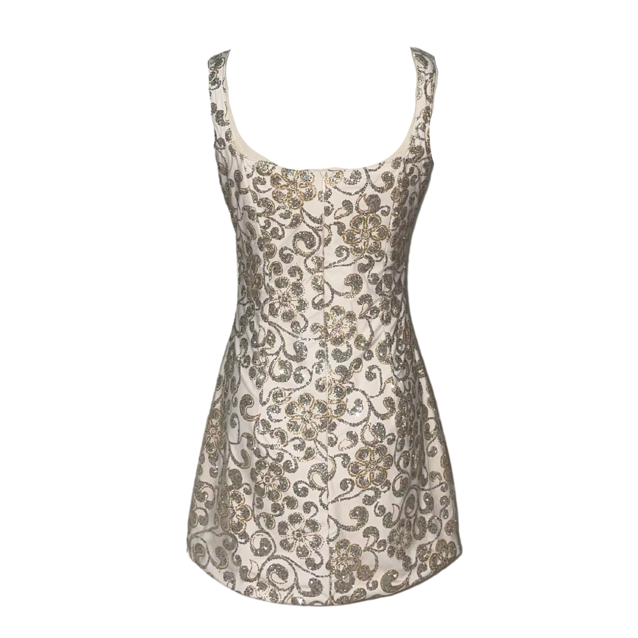 AUVORA Silver Glitter Floral White Mini Dress Back