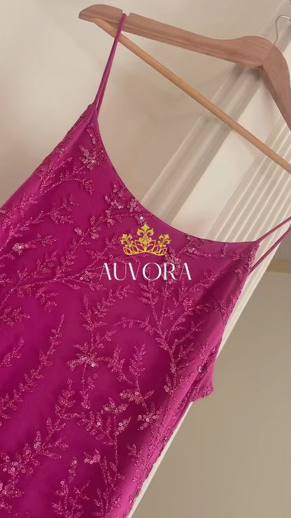 MAGENTA FLEUR MERMAID GOWN