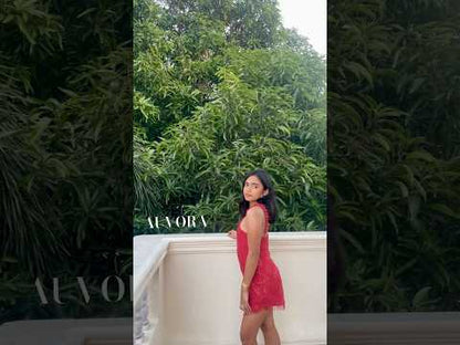 AUVORA Red Diamond Holiday Christmas Halter Mini Dress Soiree Lifestyle Video